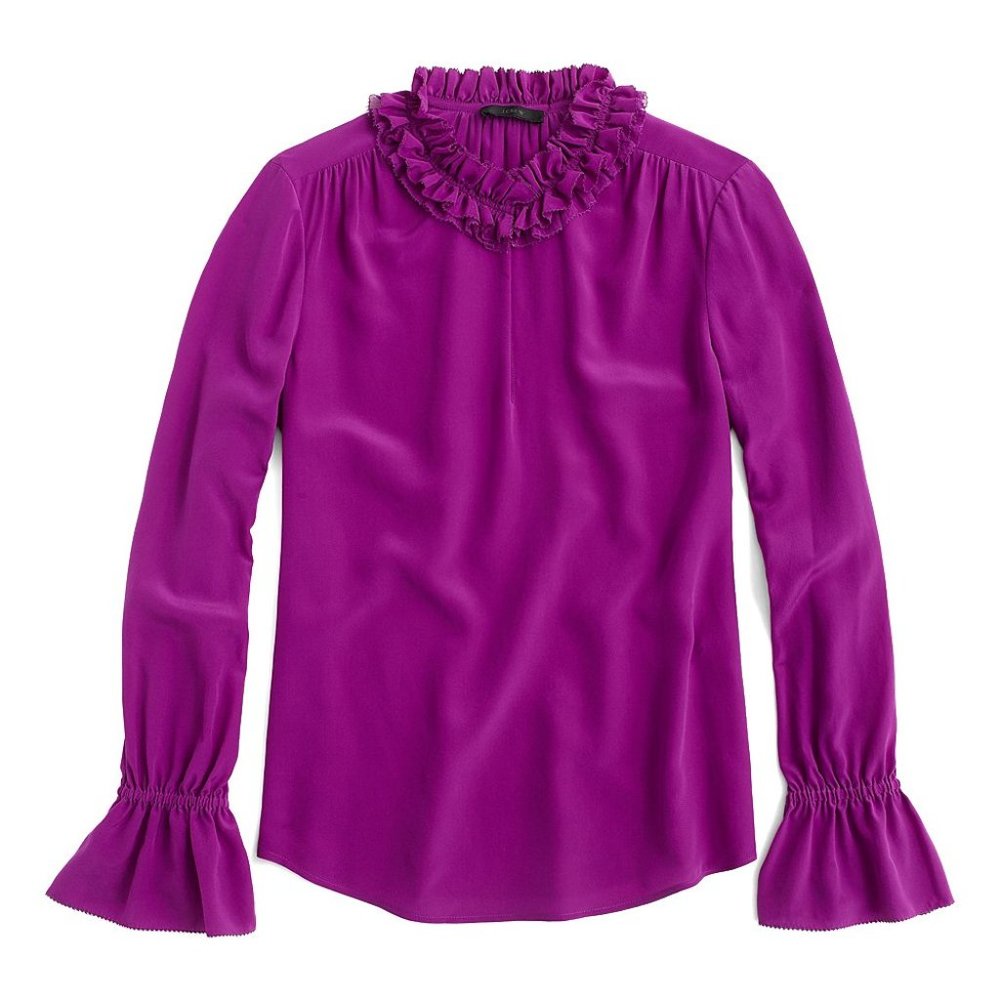 J.crew Plum Ruffle-Neck Silk Top